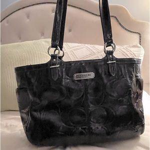 Coach black patent leather logo purse